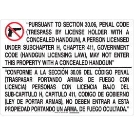 Brady® 148138 Bilingual Texas Gun Sign 30.07 Aluminum 28