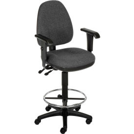 Interion® Operator Stool With Arms - Fabric - 360° Footrest - Gray 662GY808