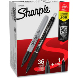 Sharpie® Permanent Marker Fine Point Black 36/Pack with (1) Bonus S-Gel 0.7 mm Black Ink Pen 1884739A