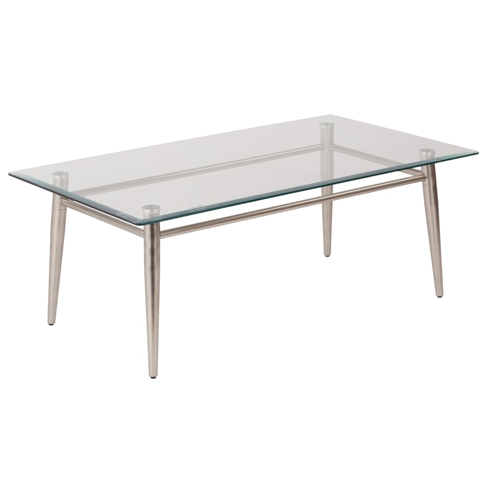 Ave Six Brooklyn Glass-Top Table With Metal Frame, Rectangular Coffee Table, Clear/Brushed Nickel MPN:MG1242S-NB