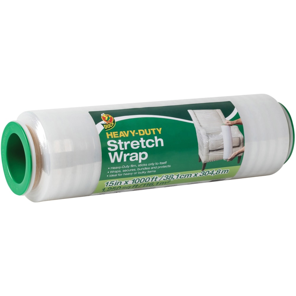 Duck Heavy-duty Stretch Wrap - 15in Width x 1000 ft Length - Heavy Duty, Handle, Self-stick, Residue-free, Non-adhesive - Plastic - Clear - 1Each (Min Order Qty 2) MPN:285709