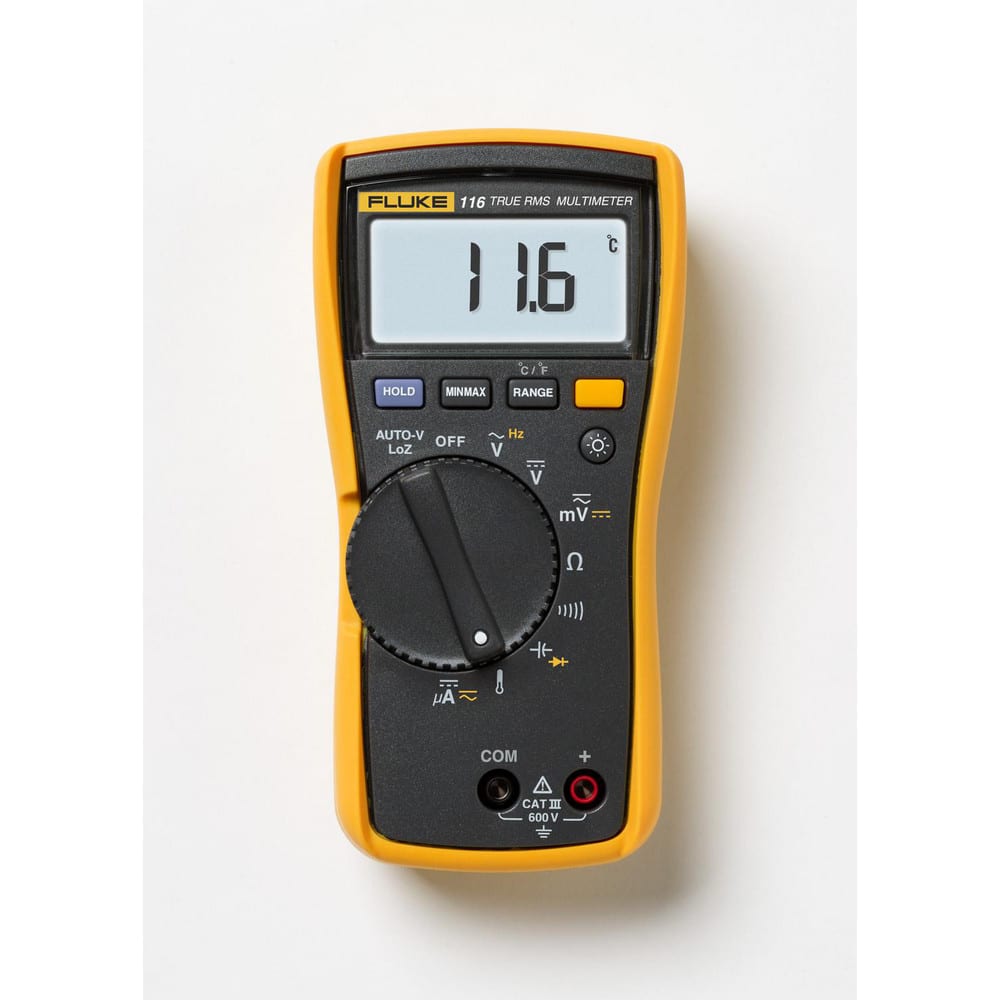 Multimeters, Maximum DC Voltage: 600 , Maximum AC Current (mA): 1 , Maximum AC Voltage: 600 , Temp Measurement Range (C): -40 - 400 , Batteries Included: Yes  MPN:FLUKE-116 CAL