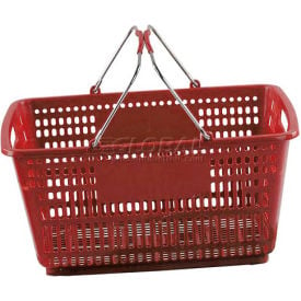 VersaCart ® Red Plastic Shopping Basket 30 Liter w/ Plastic Grips Wire Handle Pack Qty of 20 203-30L-RED-20