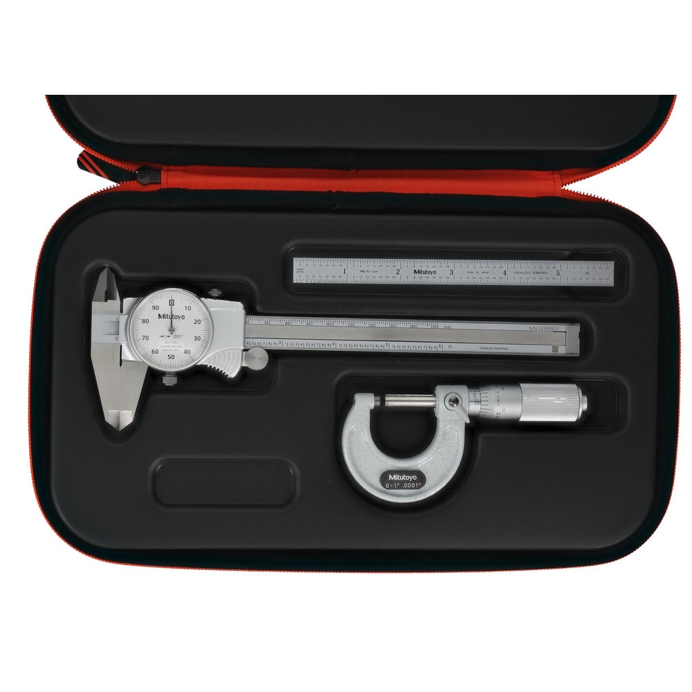 Machinist Caliper & Micrometer Tool Kits, Micrometer Graduation (Decimal Inch): 0.0001 (Outside Micrometer)  MPN:64PKA283