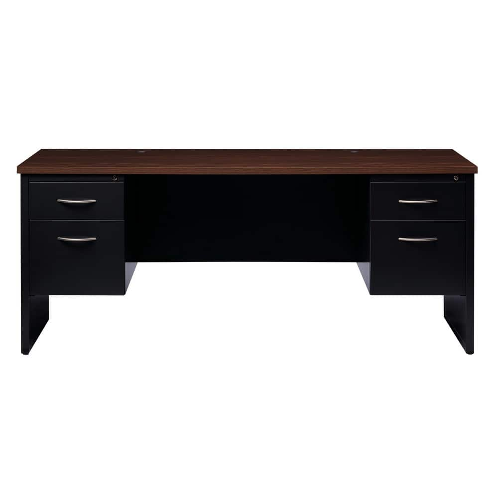 Steel Base Modular Desk: Woodgrain Laminate Top, Black & Walnut MPN:20549