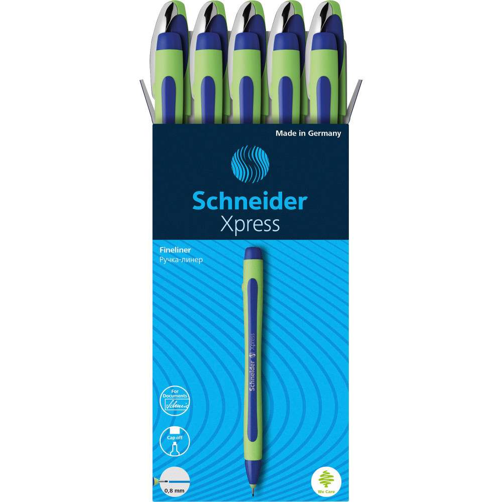 Rediform Schneider Xpress Premium Fineliner Pens, Fine Point, 0.8 mm, Blue/Green Barrel, Blue Ink, Pack Of 10 Pens (Min Order Qty 3) MPN:RED190003