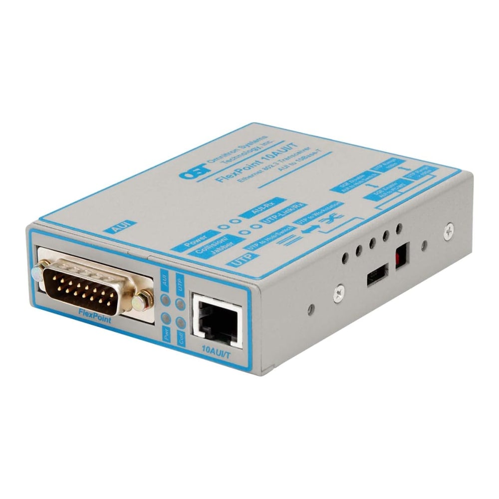 Omnitron FlexPoint 10AUI/T - Media converter - 10Mb LAN - 10Base-T, AUI - 15 pin D-Sub (DB-15) / RJ-45 - up to 328 ft MPN:4321-2