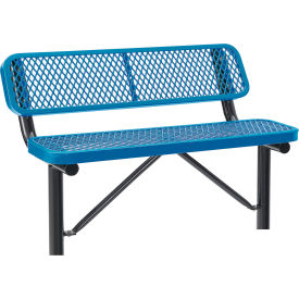 GoVets™ 4' Outdoor Steel Bench w/ Backrest Expanded Metal In Ground Mount Blue 743IBL695