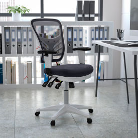 Flash Furniture Executive Ergonomic Office Chair w/Adjustable Arms & White Frame - Dark Gray 0001-WH-DKGY-GGHL-