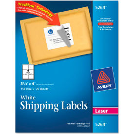 Avery® Shipping Labels with TrueBlock Technology 3-1/3 x 4 White Laser 150/Pack 5264
