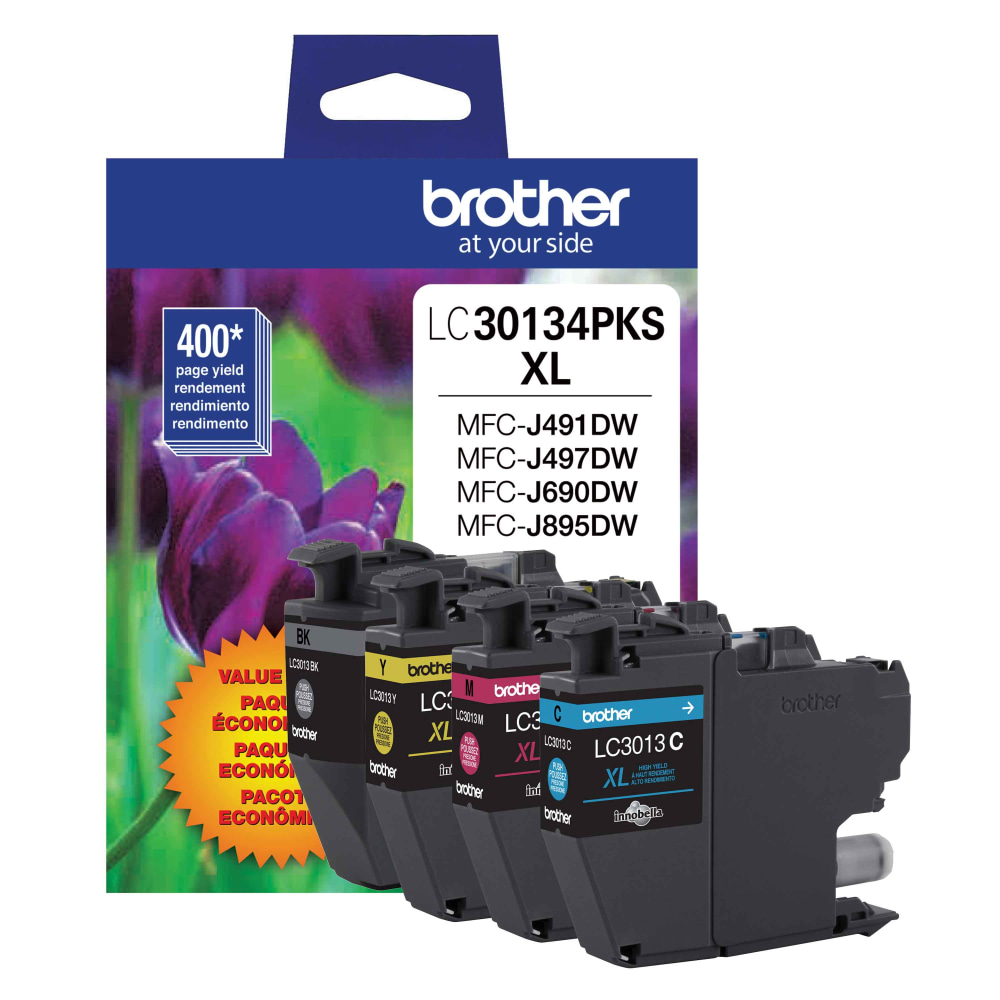 Brother LC3013 Black; Cyan; Magenta; Yellow High-Yield Multi-Pack Ink, Pack Of 4 Cartridges, LC30134PKS MPN:LC30134PKS