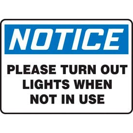 AccuformNMC™ Notice Please Turn Out Lights When Not In Use Label Adhesive Vinyl 10