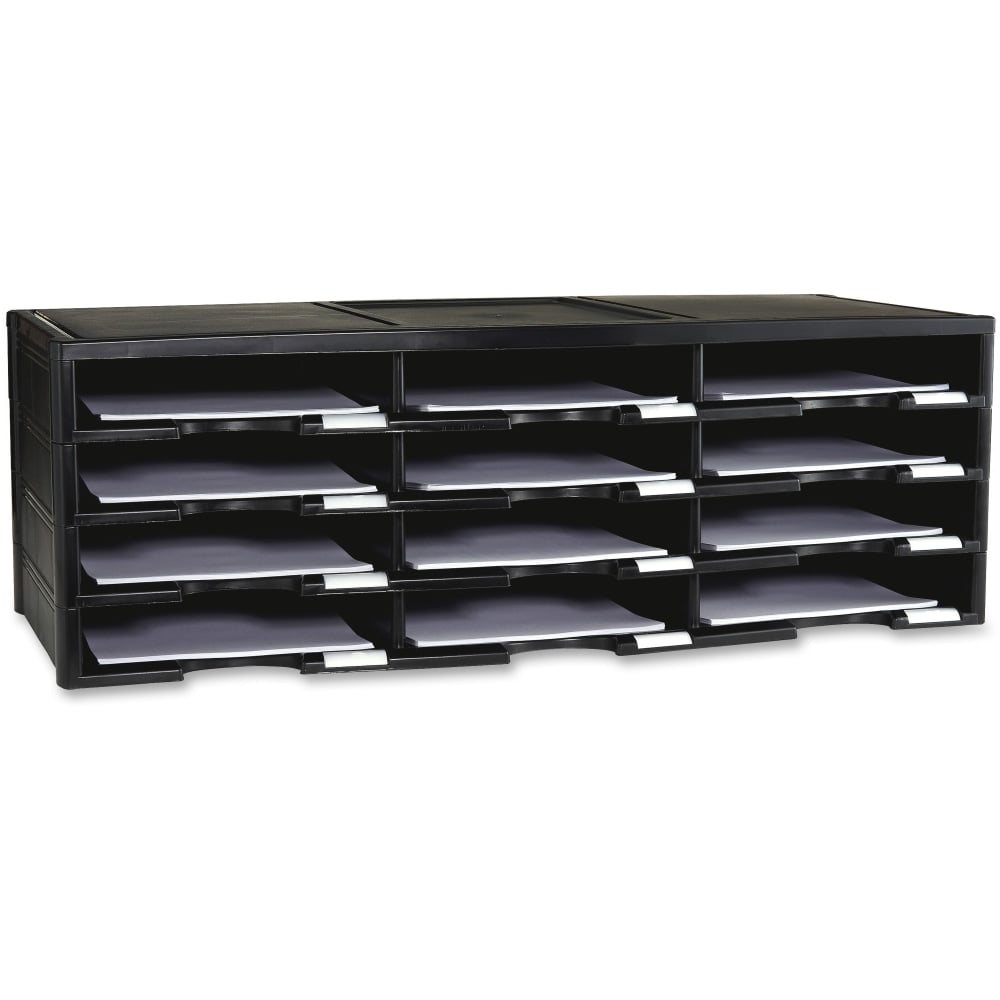 Storex 12-compartment Organizer - 6000 x Sheet - 12 Compartment(s) - 9.50in x 12in - 10.5in Height x 14.1in Width31.4in Length - 100% Recycled - Black - Polystyrene - 1 Each MPN:STX61432U01C