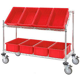 GoVets™ Easy Access Slant Shelf Chrome Wire Cart 8 Red Grid Containers 48Lx18Wx48H 427RD493