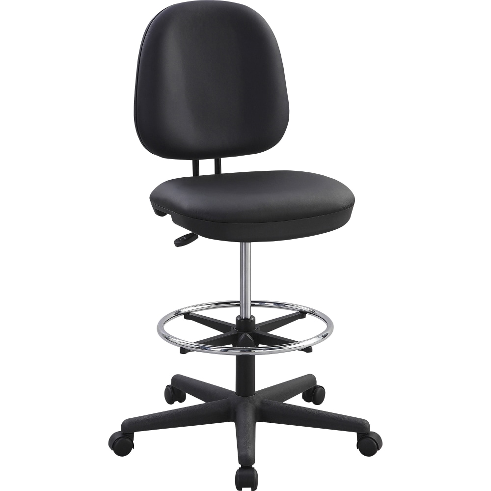 Lorell Contoured Back Stool - Vinyl, Plastic Seat - Vinyl, Plastic Back - 5-star Base - Black - 1 Each MPN:62627