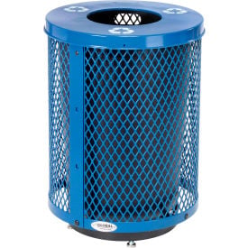 GoVets™ Outdoor Steel Diamond Recycling Can With Flat Lid & Base 36 Gallon Blue 924RBLD261