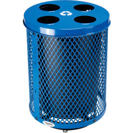 GoVets™ Deluxe Outdoor Steel Diamond Recycling Can W/Multi-Stream Lid 36 Gal Blue 367RBLD641