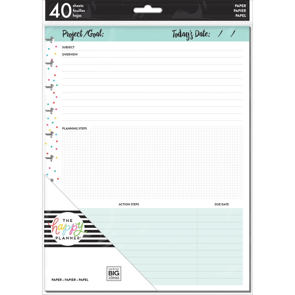 Happy Planner Big Filler Paper, 8-1/2in x 11in, 40 Sheets, So Many Projects (Min Order Qty 7) MPN:FILB-06-2036