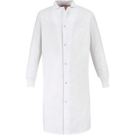 Red Kap® Gripper-Front Butcher Coat W/Knit Cuffs Pocket-less Spun Polyester White 2XL KS60WHRGXXL
