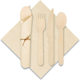 Hoffmaster® Mediumweight Pre-Rolled Caterwrap Napkins with Wood Cutlery Kit Kraft 100/Carton 120030