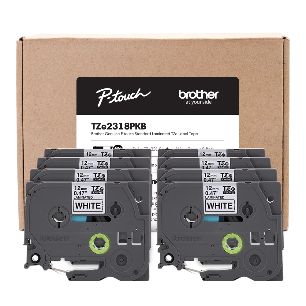 Brother P-Touch Label Maker Tape, Black/White, Pack Of 8 Rolls MPN:TZE2318PKB