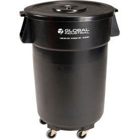 GoVets™ Plastic Trash Can with Lid & Dolly - 44 Gallon Black 462BKB240