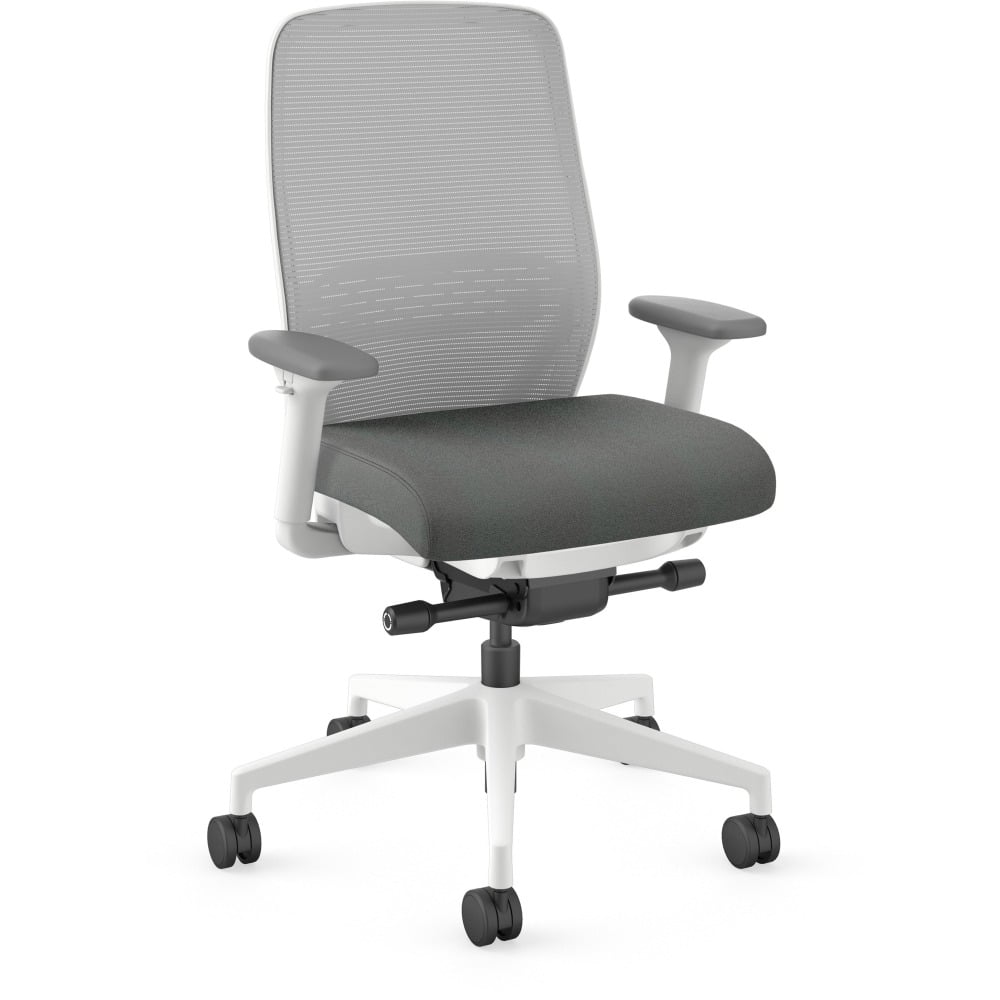 HON Nucleus Recharge Task Chair - Iron Ore Fabric Seat - Fog Back - Designer White Frame - Armrest - 1 Each MPN:NR12SAFC19DW