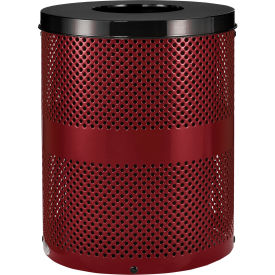 GoVets™ Outdoor Perforated Steel Trash Can With Flat Lid 36 Gallon Red 925RD261