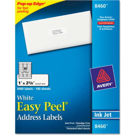 Avery® Easy Peel Inkjet Address Labels 1 x 2-5/8 White 3000/Box 8460