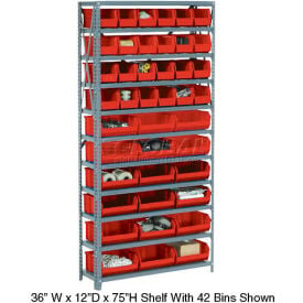 GoVets™ Steel Open Shelving with 16 Red Plastic Stacking Bins 5 Shelves - 36x18x39 247RD603