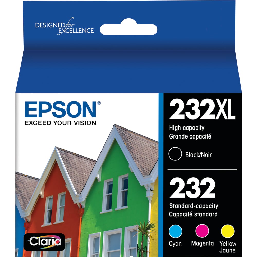 Epson 232XL Black/232 Claria Cyan; Magenta; Yellow Extra High-Yield Ink Cartridges, Set Of 4 Cartridges, T222XL120-S (Min Order Qty 2) MPN:T232XL-BCS