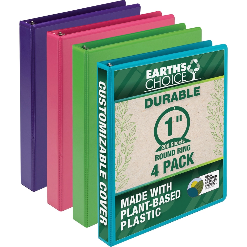 Samsill Earthchoice Durable View Binder, 1in Ring, 8 1/2in x 11in, Assorted Colors, Pack Of 4 (Min Order Qty 3) MPN:MS48639