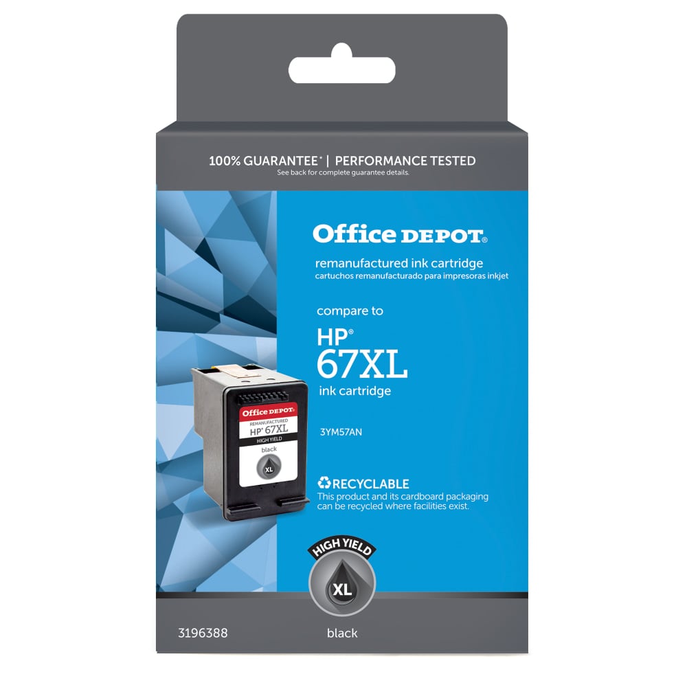 Office Depot Remanufactured Black High-Yield Ink Cartridge Replacement For HP 67XL (Min Order Qty 3) MPN:OD67XLB