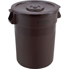 GoVets™ Plastic Trash Can with Lid - 32 Gallon Brown 460BNCL240