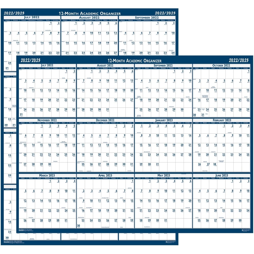 House of Doolittle Academic Wall Calendar, 24in x 37in, Blue/Gray, July 2022 to June 2023 (Min Order Qty 3) MPN:395