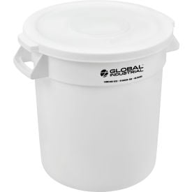 GoVets™ Plastic Trash Can with Lid - 10 Gallon White 456WHCL240