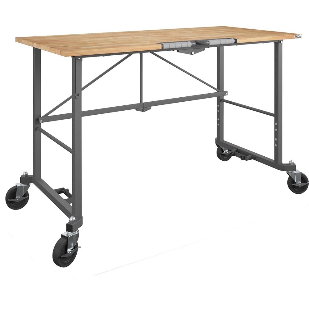 Cosco Smartfold Portable Work Desk Table - Four Leg Base - 4 Legs - 400 lb Capacity x 14.50in Table Top Width x 25.51in Table Top Depth - 55.25in Height - Gray - Steel - Hardwood Top Material - 1 Each MPN:66760DKG1E