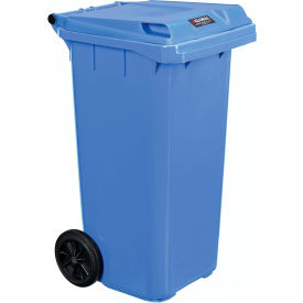 GoVets™ Mobile Trash Container with Lid 32 Gallon Blue 338BL641