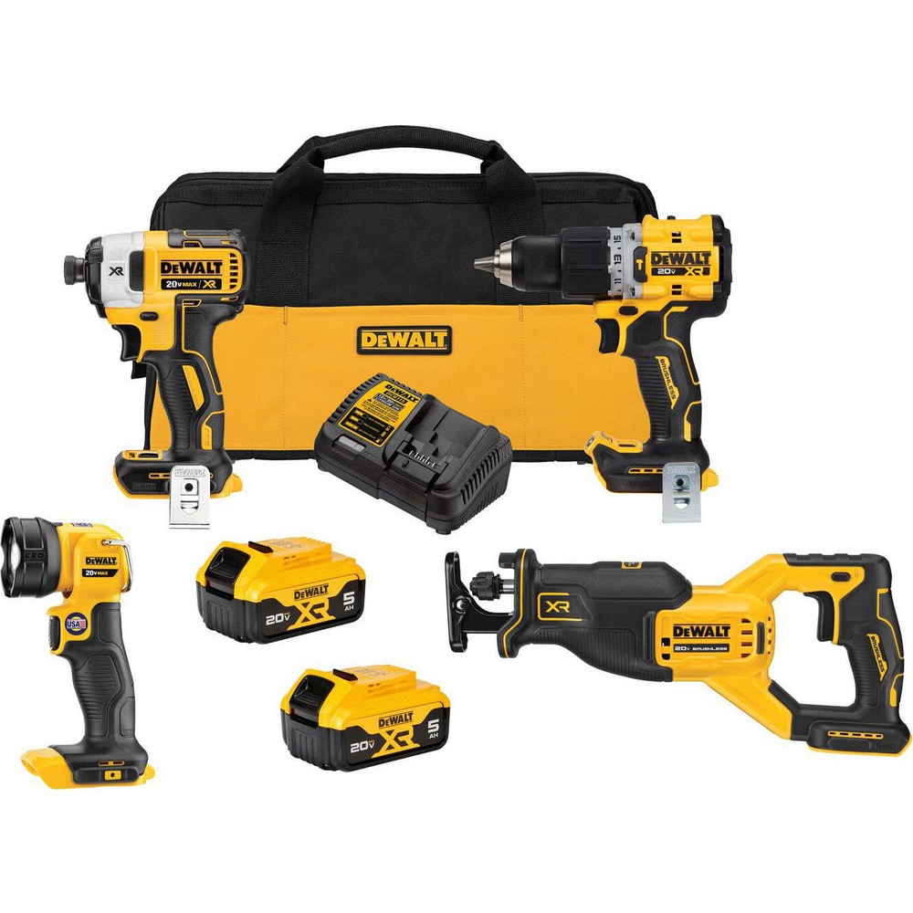 Cordless Tool Combination Kits, Kit Type: 20 Volt Cordless Tool Combination , Tools: Hammer Drill, Impact Driver, Reciprocating Saw, Work Light  MPN:DCK449P2