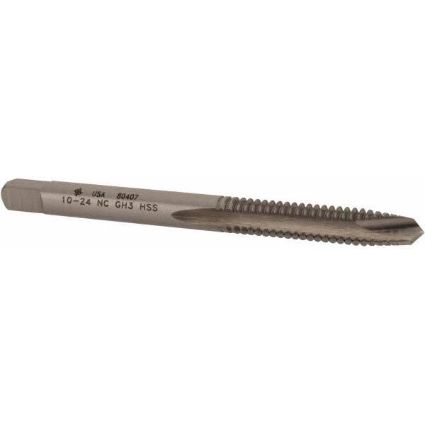 Spiral Point Tap: #10-24 UNC, 2 Flutes, Plug, 2B/3B Class of Fit, High Speed Steel, Bright Finish MPN:11036-00-B