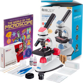 AmScope IQCrew 40X-1000X Dual Illumination Microscope with Slide Prep Kit & Book Red M50C-R14-WM