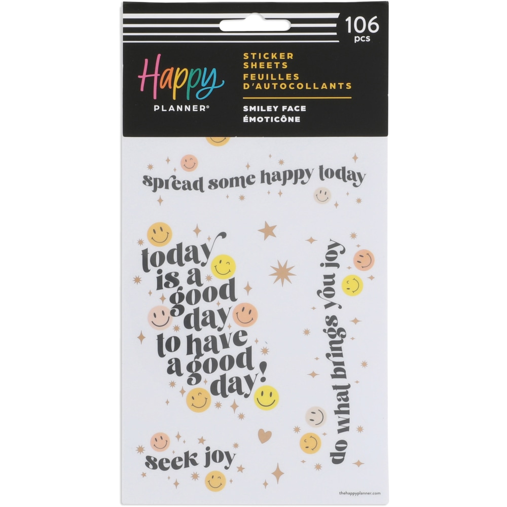 Happy Planner Smiley Face Stickers, 9-1/8in x 4-3/4in, Assorted Colors, Pack Of 106 Stickers (Min Order Qty 9) MPN:SP4H5-044