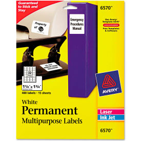 Avery® Permanent ID Labels Laser/Inkjet 1-1/4 x 1-3/4 White 480/Pack 6570