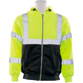 ERB® Aware Wear® W375B Hooded Sweatshirt with Zipper ANSI Class 3 3XL Hi-Viz Lime/Black WEL62989LB3X