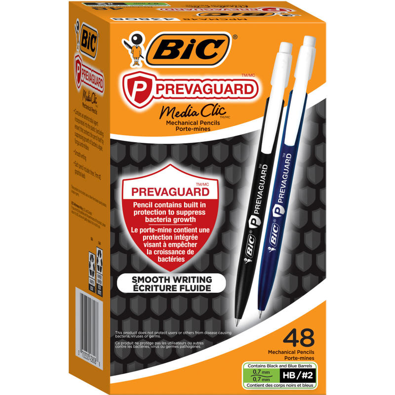 BIC Prevaguard Mechanical Pencil with antimicrobial additive, 0.7 mm, #2, Black and Blue Barrels, Pack Of 48 Pencils MPN:MPCMA48-BLK