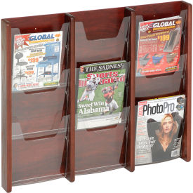 9 Pocket (3Wx3H) Acrylic & Oak Wall Display - Mahogany AC26-9MH