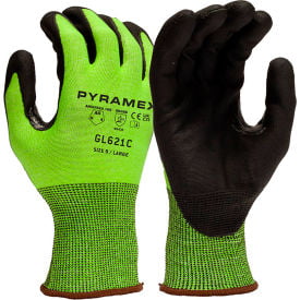 Pyramex® Cut Resistant Gloves Micro Foam Nitrile Coated ANSI A5 2XL Hi-Vis Lime GL621CX2