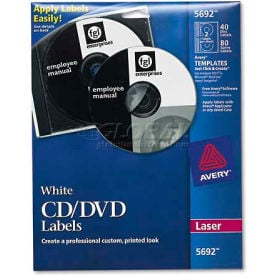 Avery 5692 Laser CD/DVD Labels Matte White 40/Pack 5692