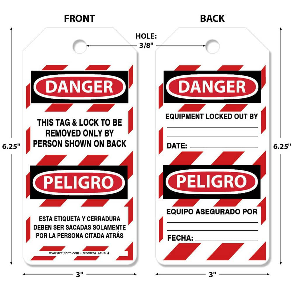 Safety & Facility Tags, Message Type: Lockout , Header: DANGER PELIGRO  MPN:TAR486