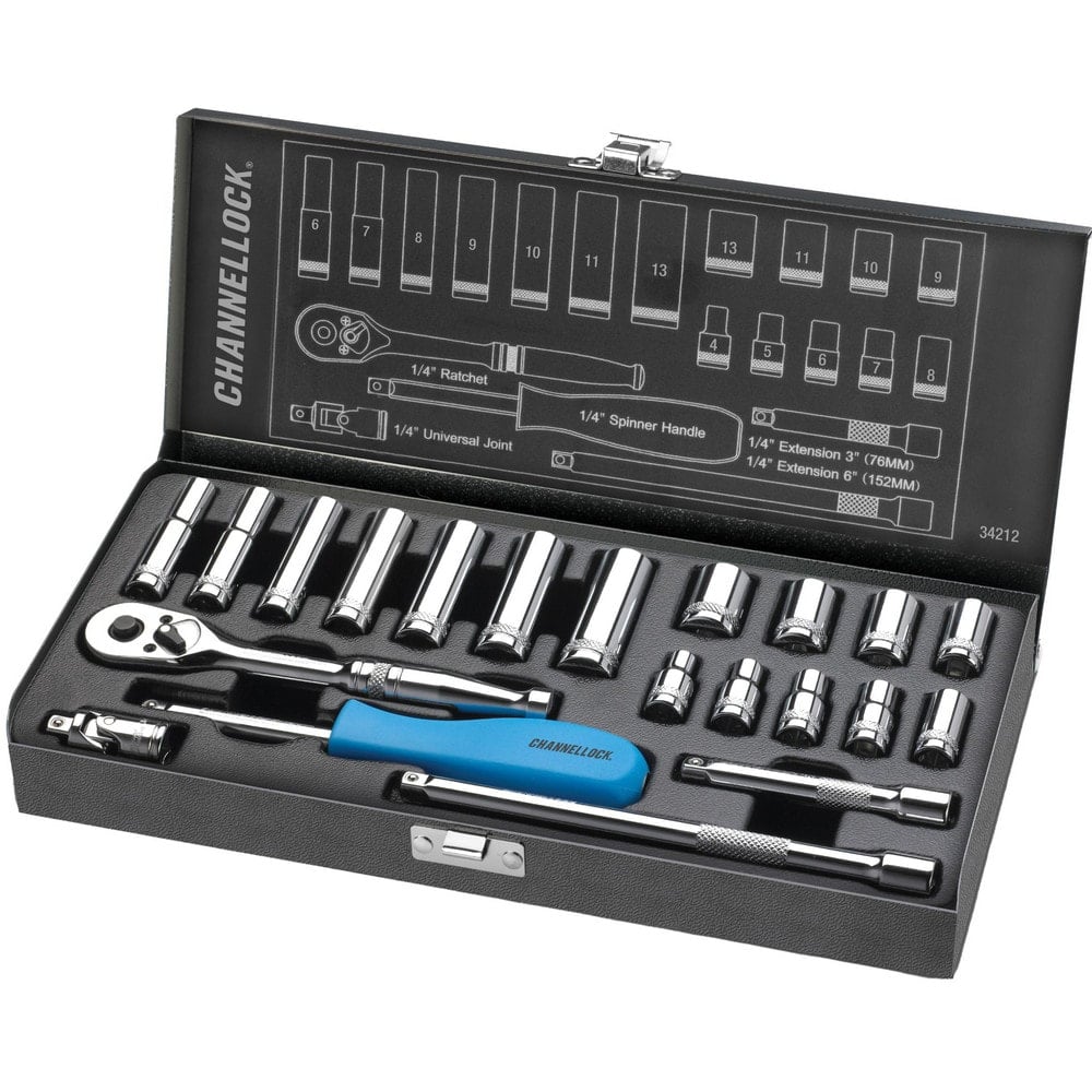 Socket Sets, Set Type: Ratchet & Socket Set , Measurement Type: Metric , Drive Size: 1/4 in , Minimum Size (mm): 6.00  MPN:34212